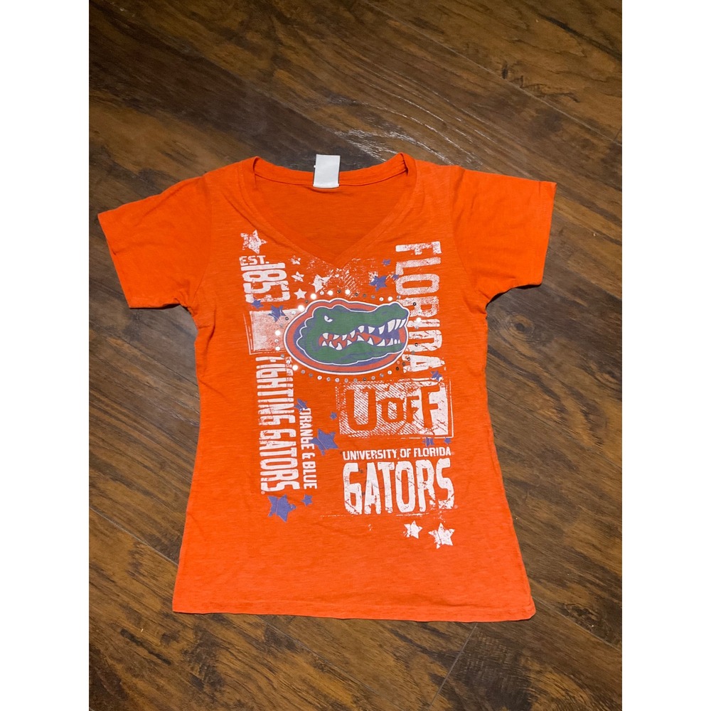Creative Apparel Concepts Florida Gators Womens Orange V-Neck Graphic Tee Small